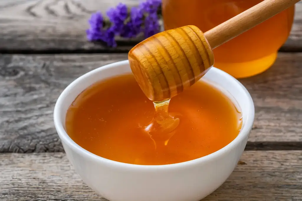 Bol de cerámica con miel natural, ideal para aprovechar su energía y beneficios nutricionales