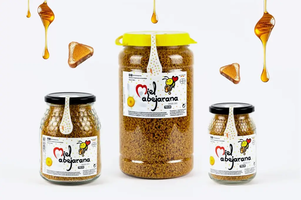 Envases de polen de abeja 1 kg, 480 g y 250 g de Miel Abejarana