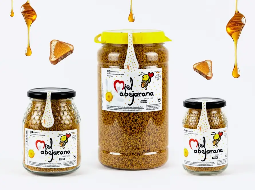 Envases de polen de abeja 1 kg, 480 g y 250 g de Miel Abejarana