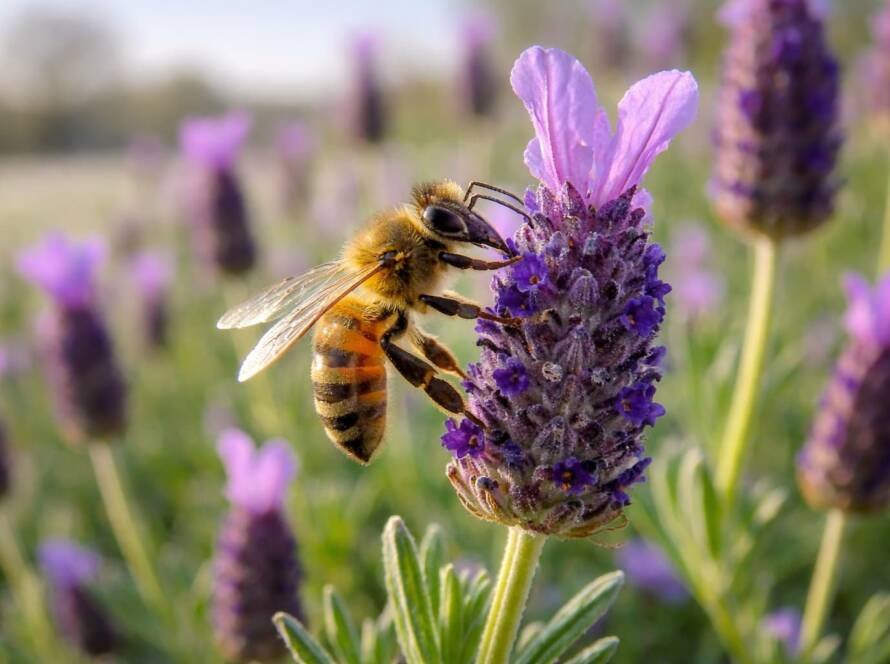 Abeja posada sobre flor de cantueso