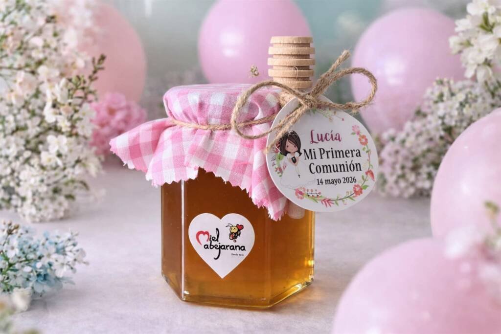 tarro de miel personalizada para la Primera Comunión de Lucía