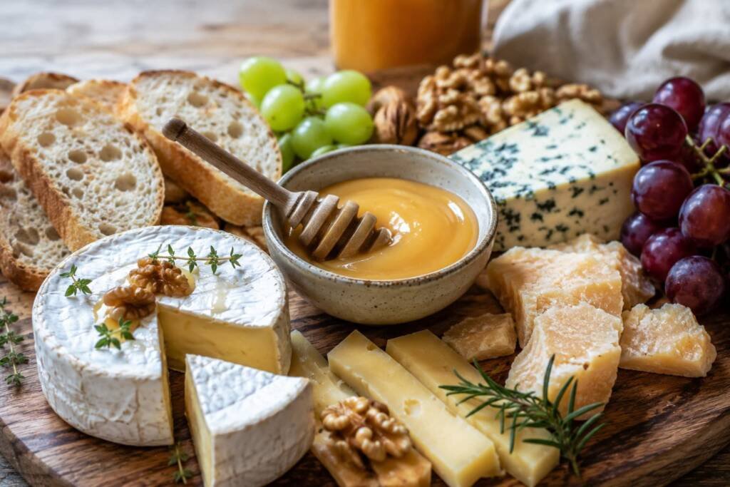 Tabla de quesos con crema de miel
